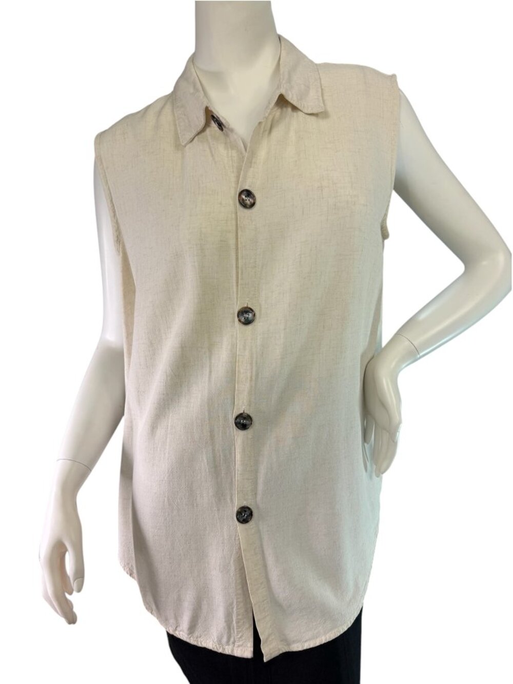 CP Shades Ivory Linen Blend Sleeveless Blouse Women's Size Large